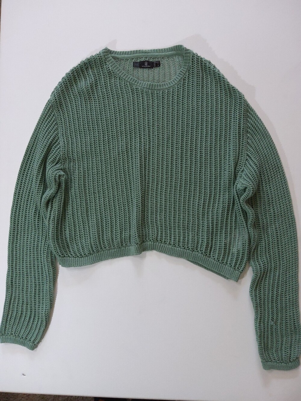 Volcom Crop Open‎ Knit Top Womens Small Sage Green Boho Chic Y2K Retro Grunge